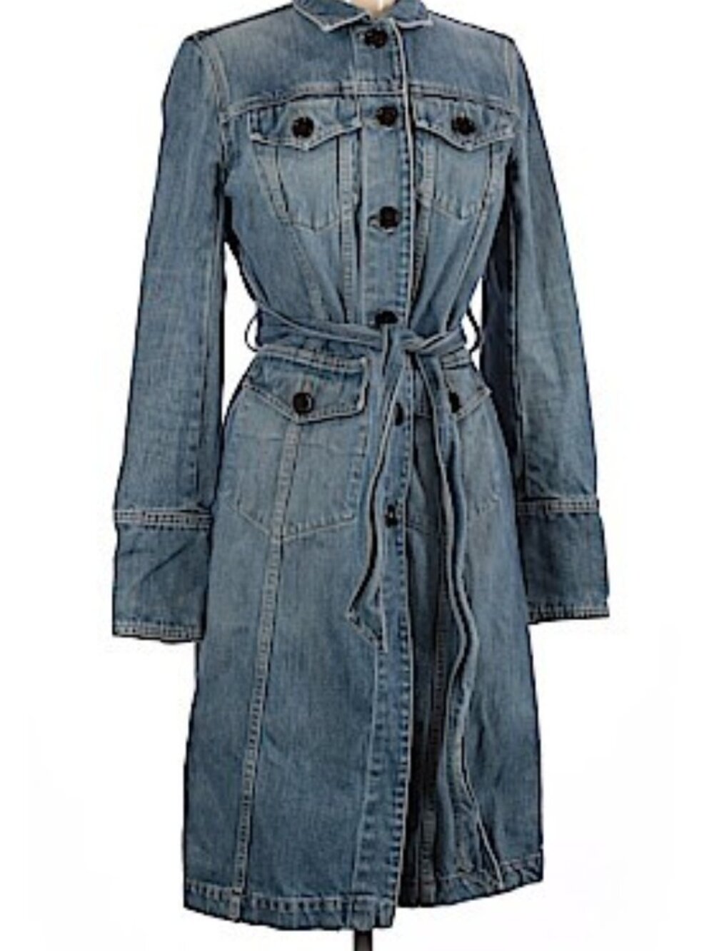 Marc Jacobs Denim Jean Trucker Jacket Button Front Trench Duster Dress M